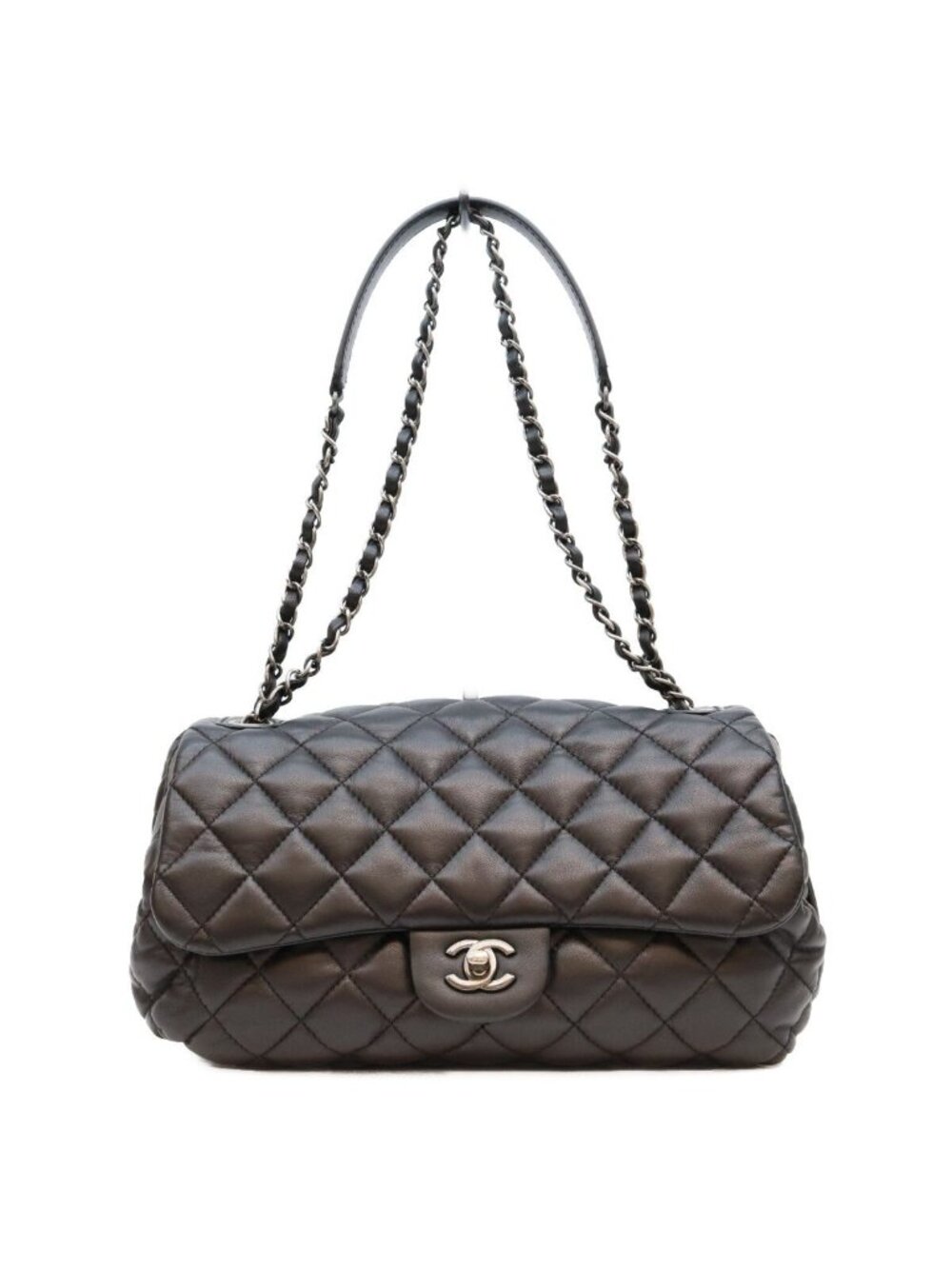 Chanel Black Lambskin Silver Quilted S Flap Shoulder Bag
